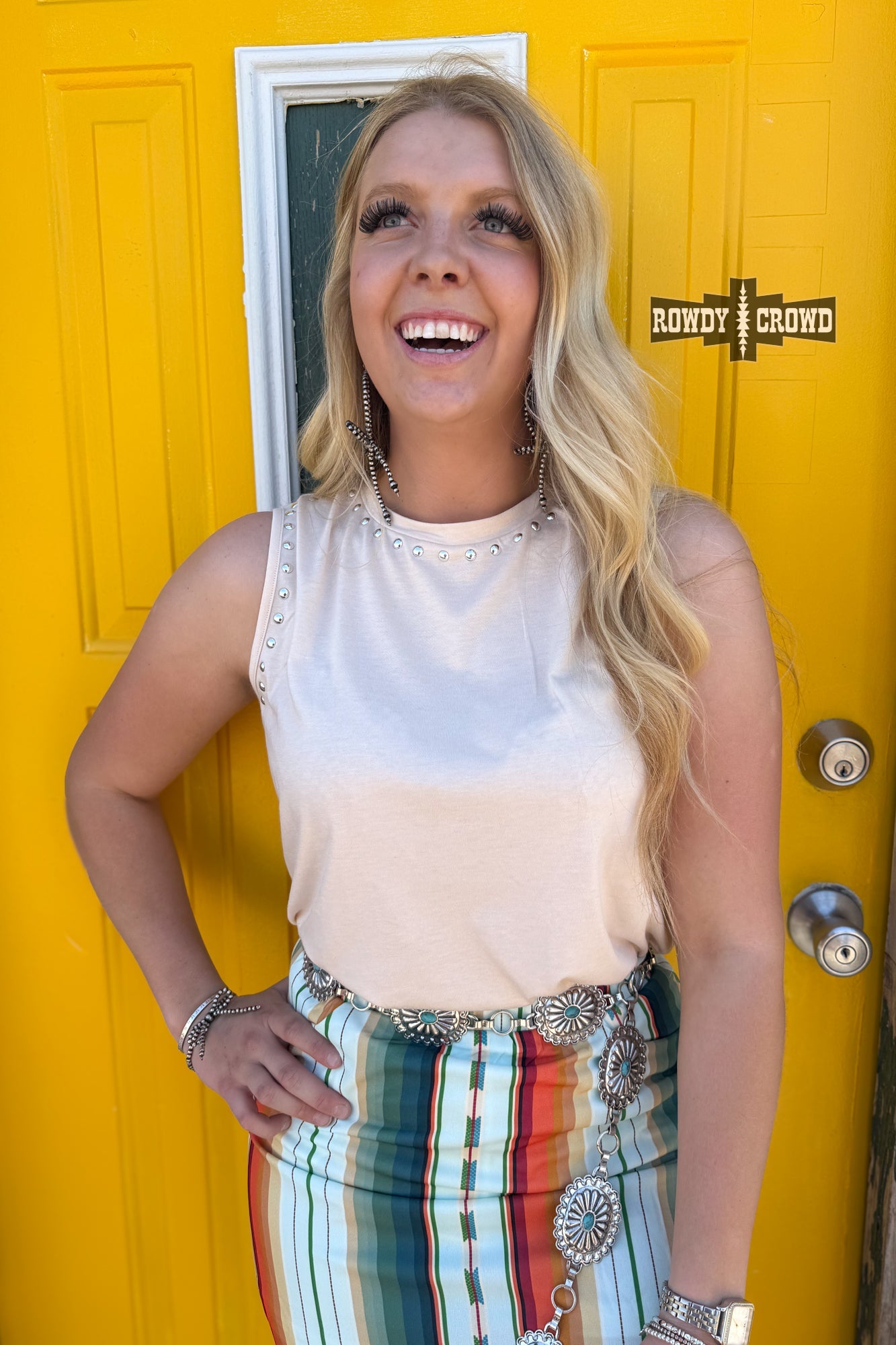 CREAM- Rowdy Studded Tank