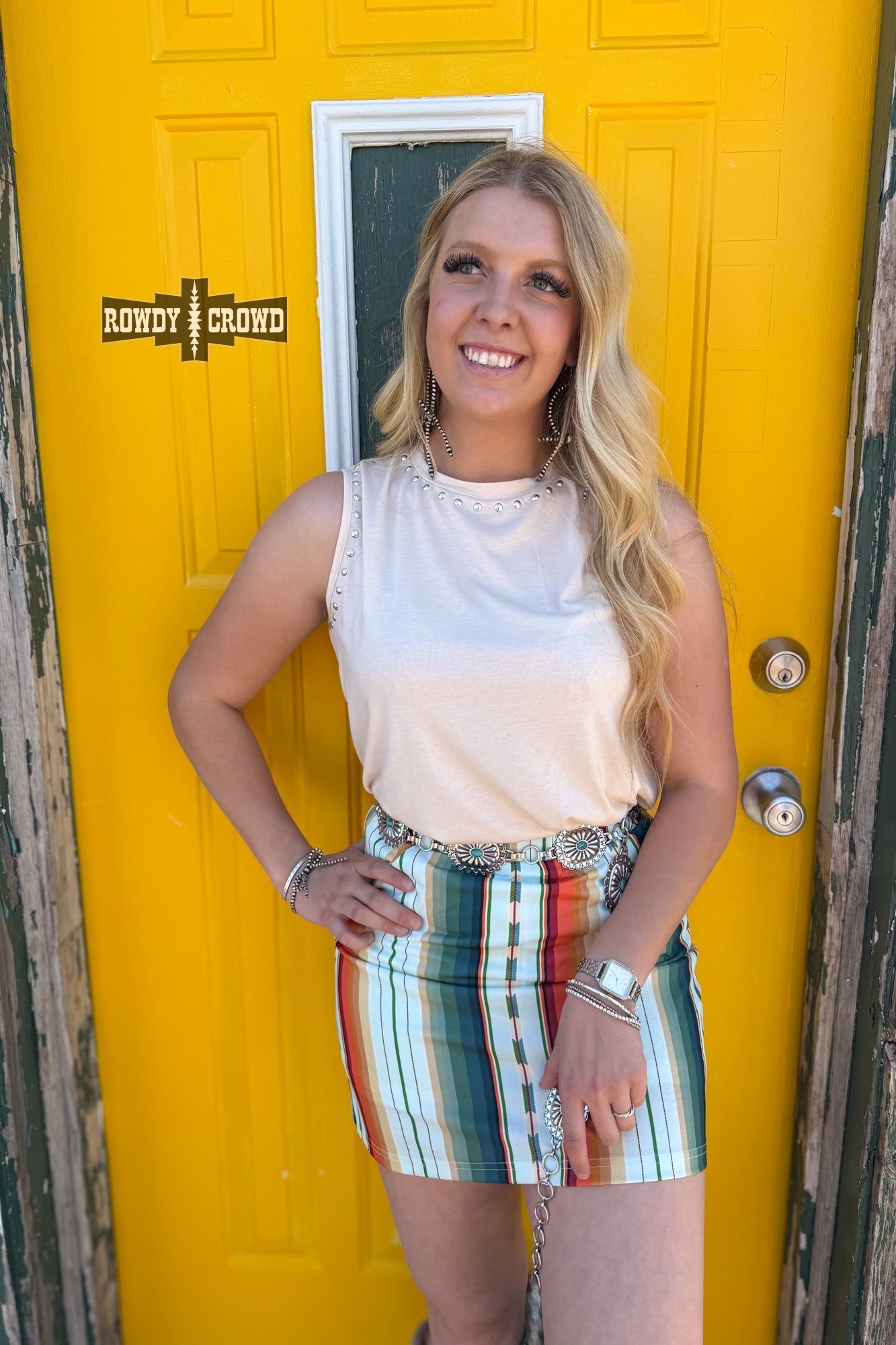 CREAM- Rowdy Studded Tank