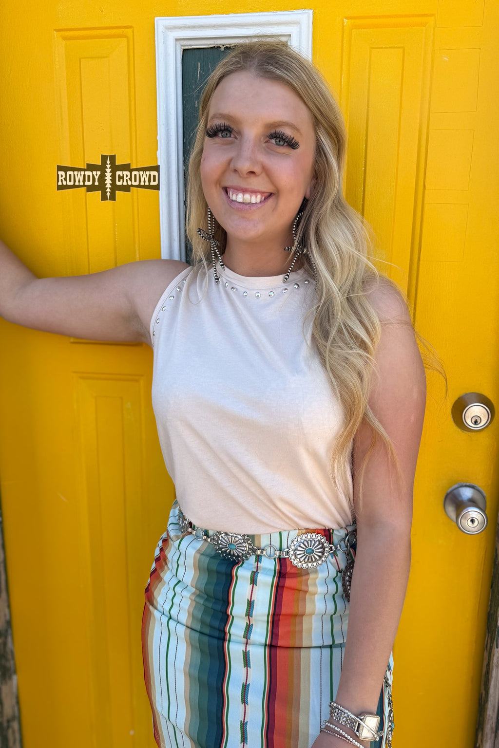 CREAM- Rowdy Studded Tank