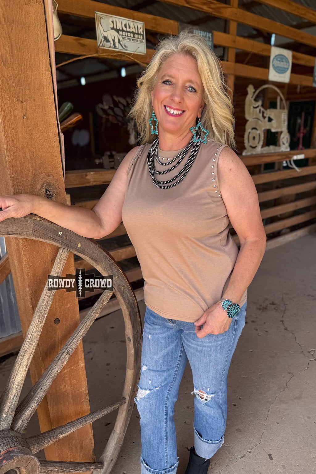 TAUPE- Rowdy Studded Tank