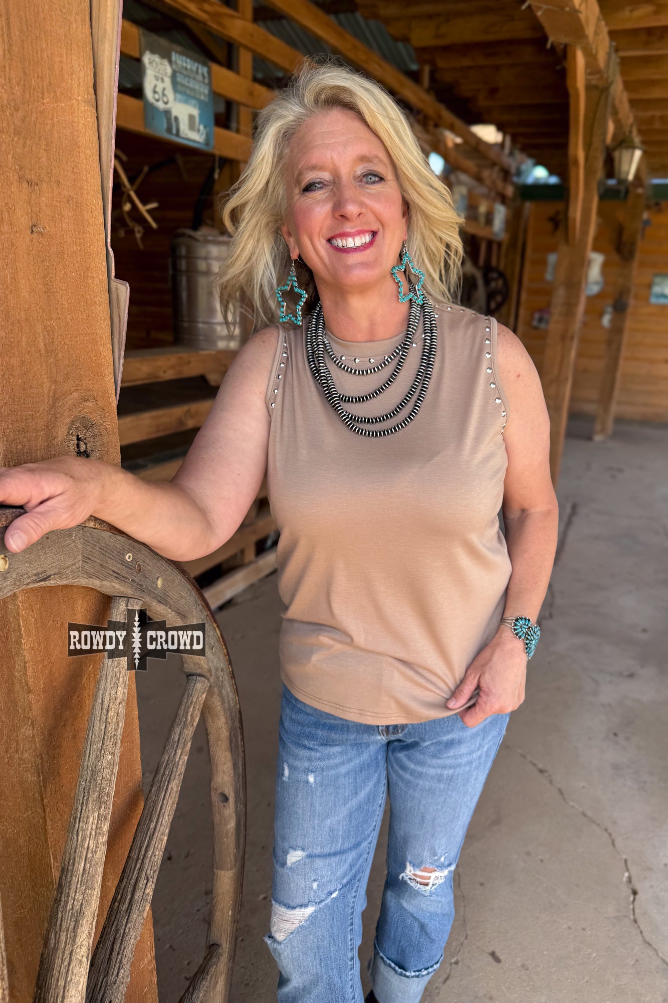 TAUPE- Rowdy Studded Tank